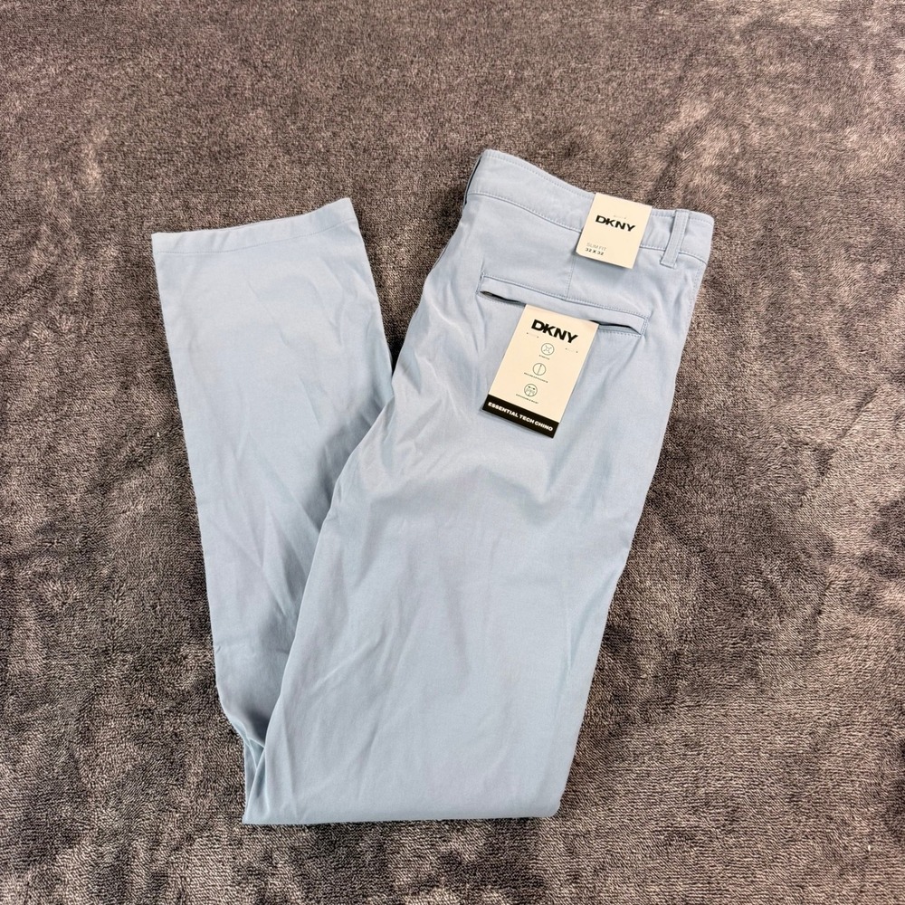 DKNY Mens Essential Tech Chino Pants Cloud Blue Slim Fit 32x32 NWT $89.00